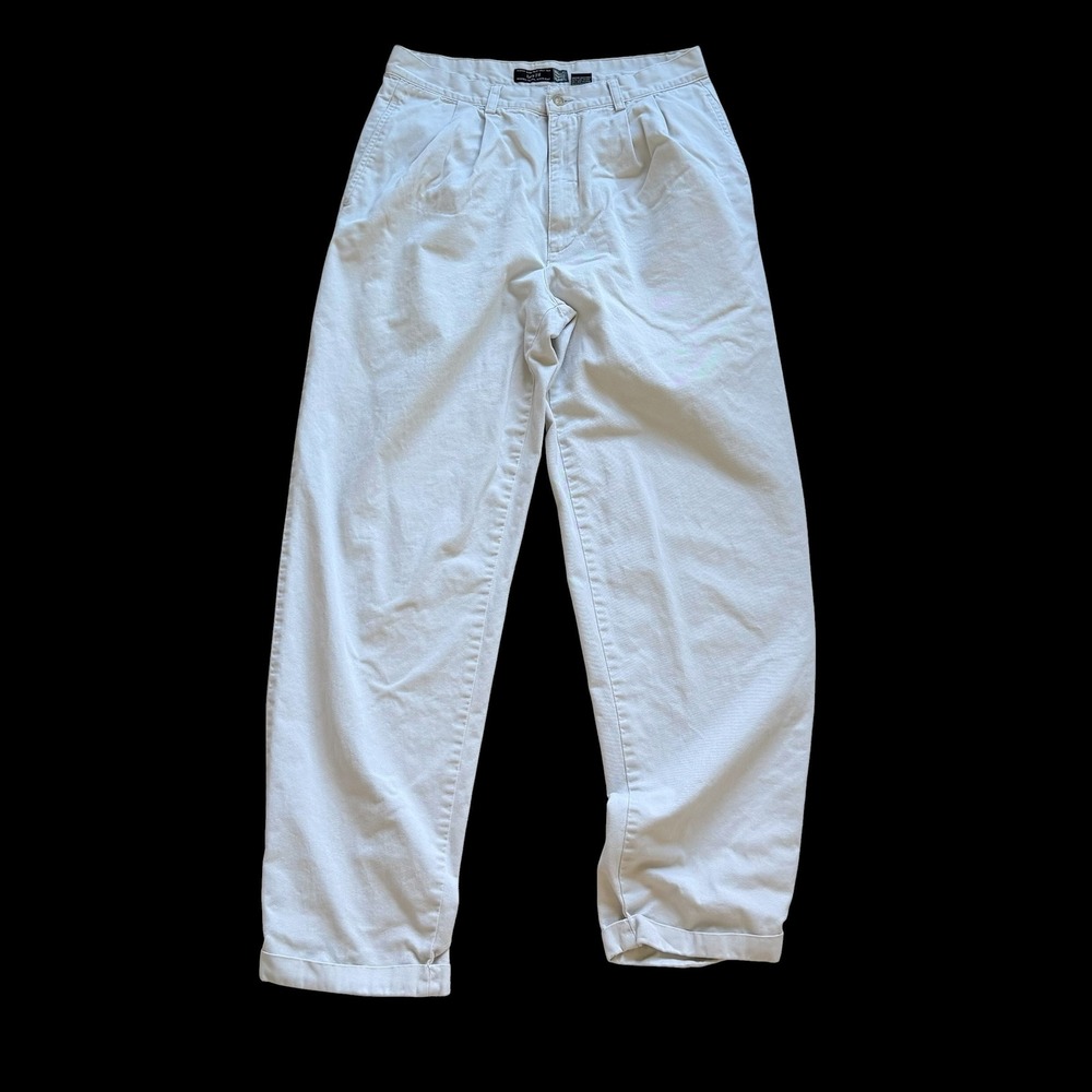 90's Gap Khakis Easy Fit Pleated Pants 33x34 Light Stone Cotton Tapered Chinos